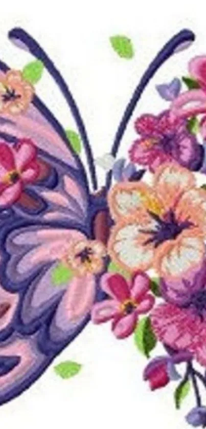 Colorful butterfly with floral design on phone wallpaper.