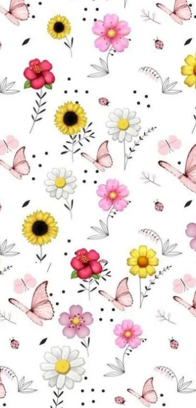 Colorful floral and butterfly wallpaper for mobile.