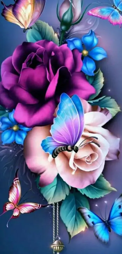 Vibrant floral and butterfly mobile wallpaper for phones.