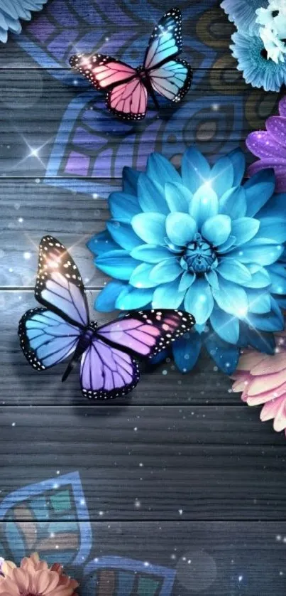 Vibrant floral and butterfly wallpaper art for phones.