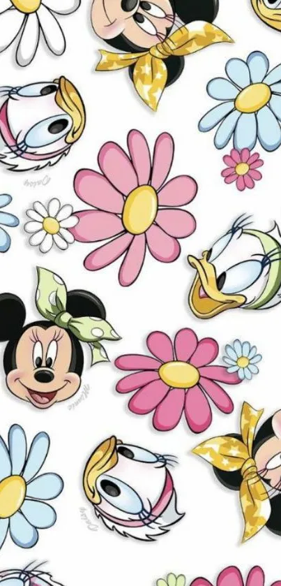 Cartoon characters with floral patterns on a white background.