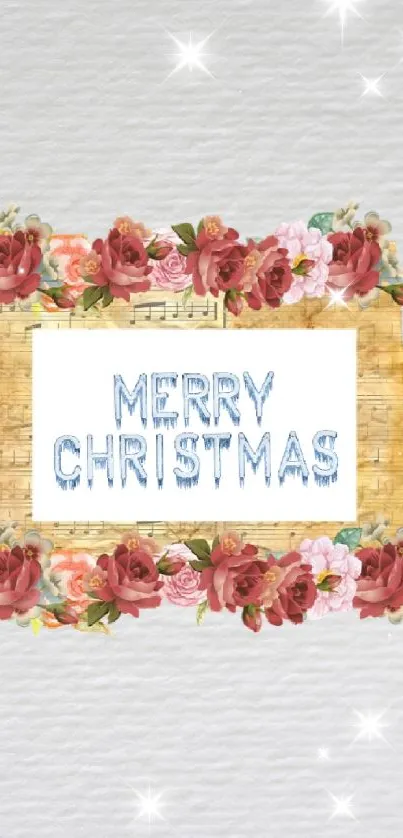 Elegant floral themed Christmas wallpaper with 'Merry Christmas' text.