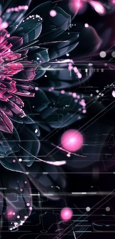 Abstract floral design with pink and purple cosmic elements.