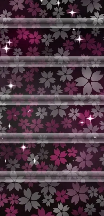 Elegant floral dark wallpaper with pink and grey flowers.