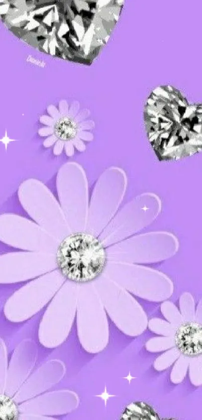 Lavender flowers with diamond hearts wallpaper design.