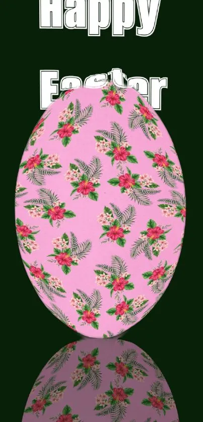 Floral Easter egg wallpaper with pink and green design on dark background.