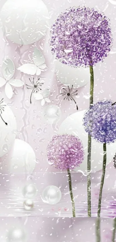 Elegant floral wallpaper with lavender and purple tones.