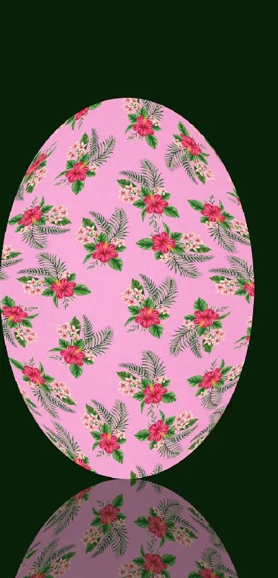 Pink floral mobile wallpaper with green leaves.