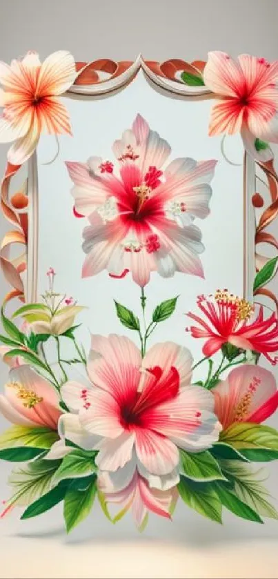 Elegant floral frame with vibrant blooms for mobile wallpaper.