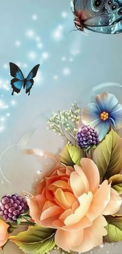 Elegant floral and butterfly wallpaper with soft colors for phones.