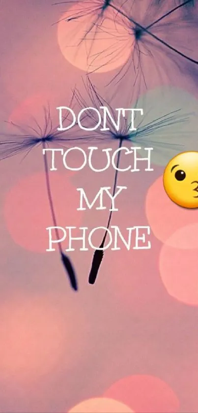 Whimsical floral mobile wallpaper with emoji and 'Don't Touch My Phone' message.