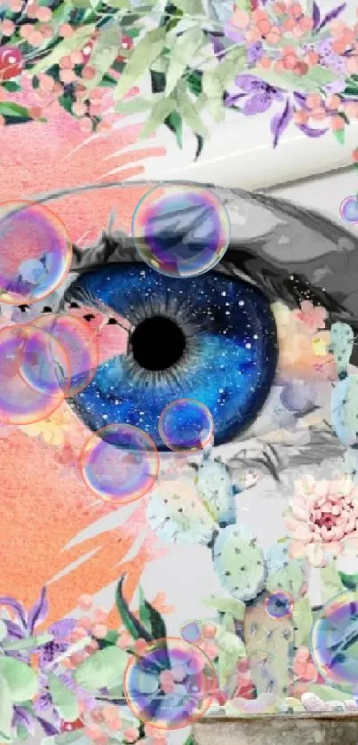 Vibrant floral eye art wallpaper with colorful design.