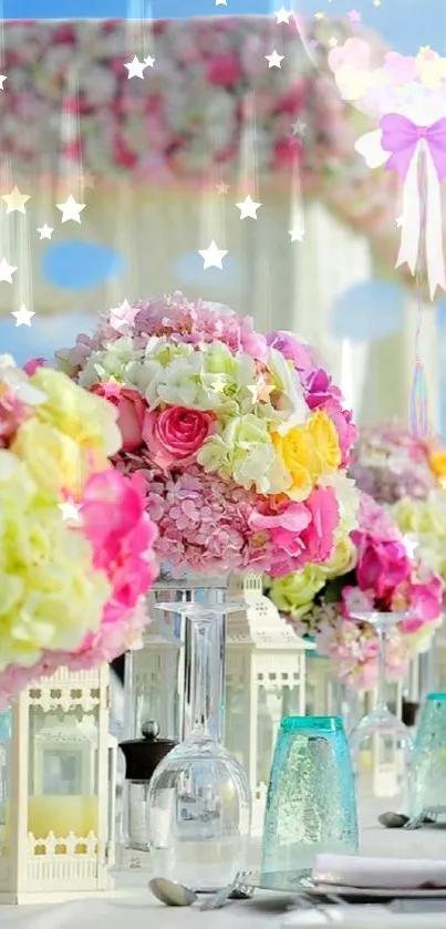 Colorful floral arrangement with stars.