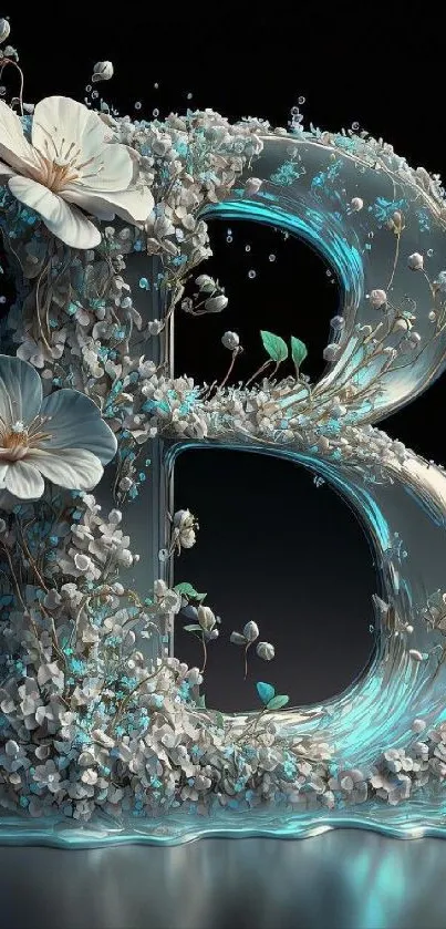 Cyan floral wallpaper with artistic design.