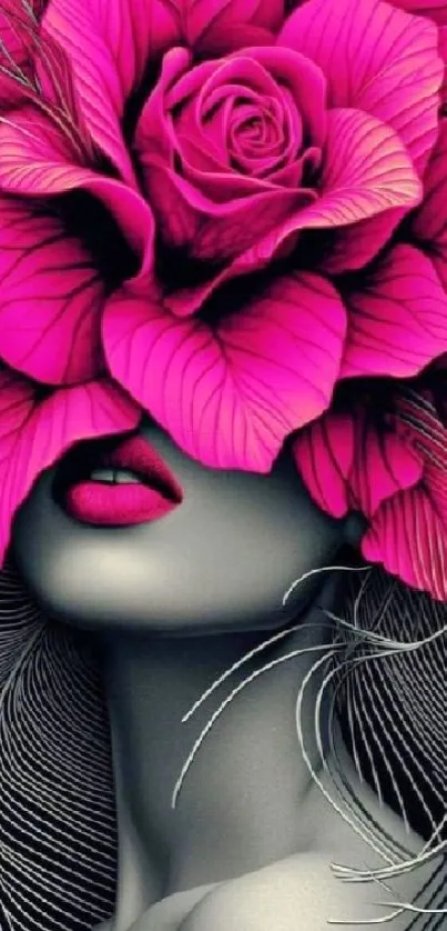 Artistic floral-themed wallpaper with vibrant pink hues and abstract design.