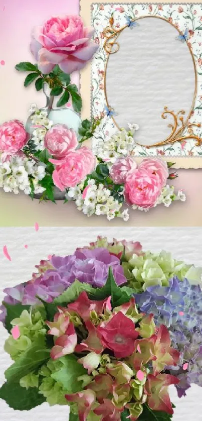 Floral frame and colorful bouquet mobile wallpaper.