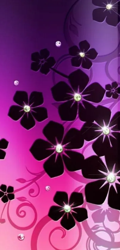 Vibrant floral glow wallpaper with pink and purple hues, featuring elegant flowers.