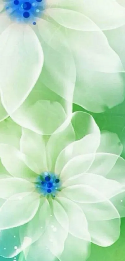 Abstract green wallpaper with white flowers