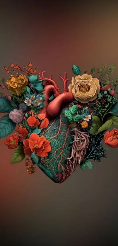 Artistic floral heart with vibrant colors on a mobile wallpaper.