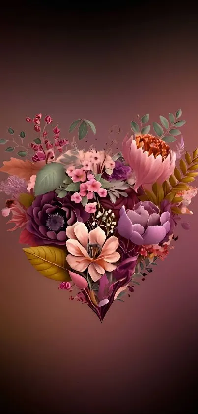 Heart-shaped floral design wallpaper with a gradient background.