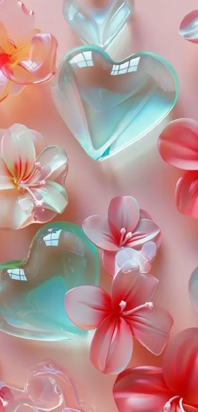 Pastel floral heart mobile wallpaper with elegant 3D design.