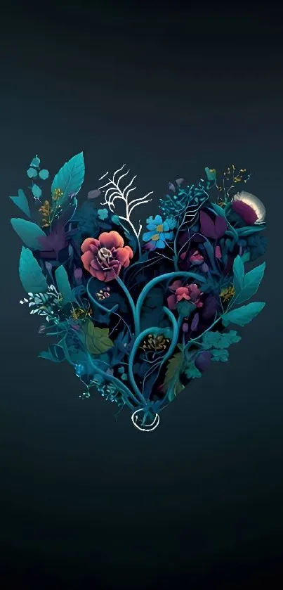 Intricate floral heart design on dark teal background.