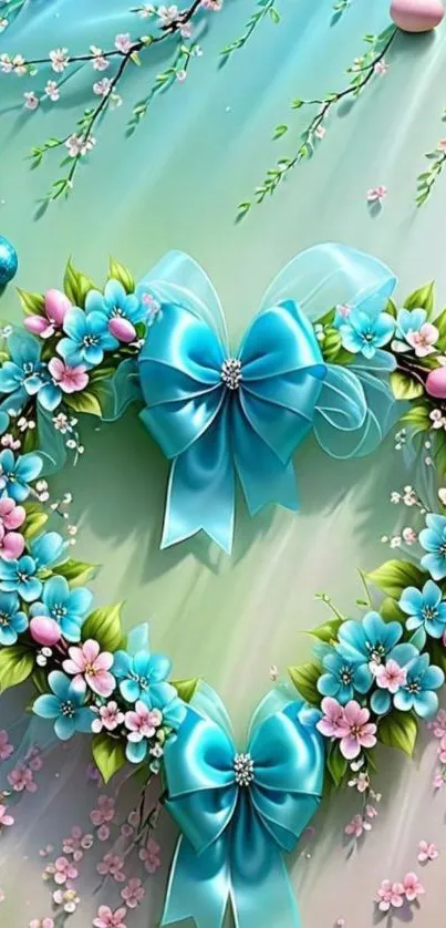 Heart-shaped floral design with ribbons.