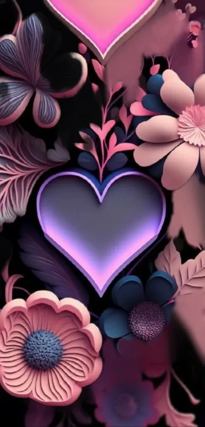 Floral heart design in pink and purple hues.