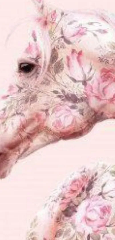 Floral horse on pastel pink background mobile wallpaper.