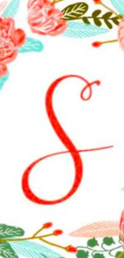 Floral design with red letter S on mobile wallpaper.