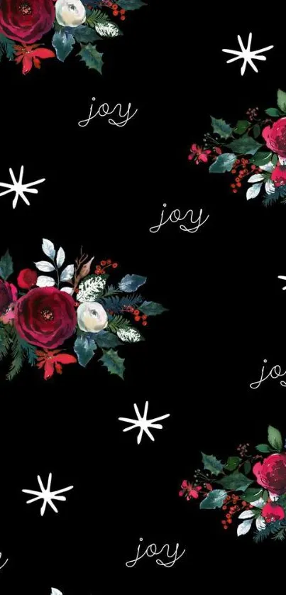 Black floral wallpaper with joy text.