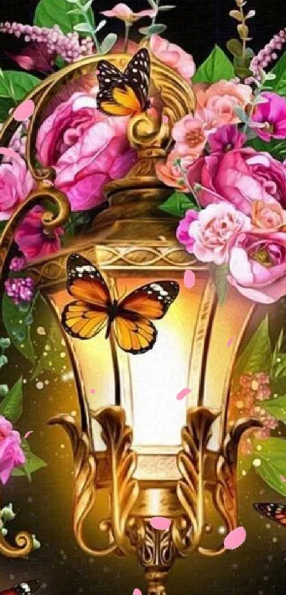 Elegant lantern with flowers and butterflies.