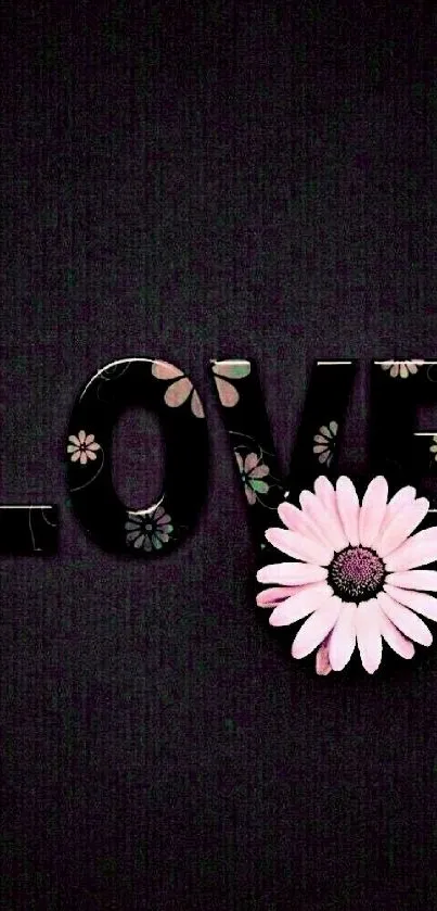 Black and pink floral love wallpaper with daisy