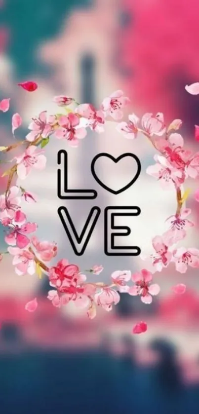 Romantic floral love mobile wallpaper with cherry blossoms.