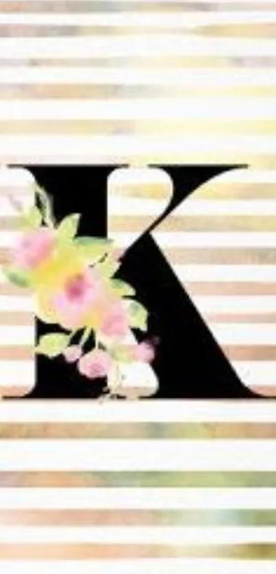 Floral letter K with pastel stripes wallpaper.