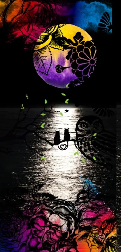 Abstract floral pattern with moonlight glow on mobile wallpaper.