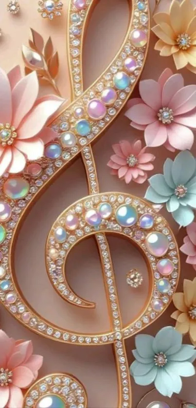 Colorful floral musical note wallpaper with vibrant flowers.