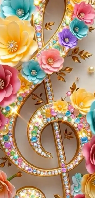 Floral musical note with vibrant colors and sparkling details.