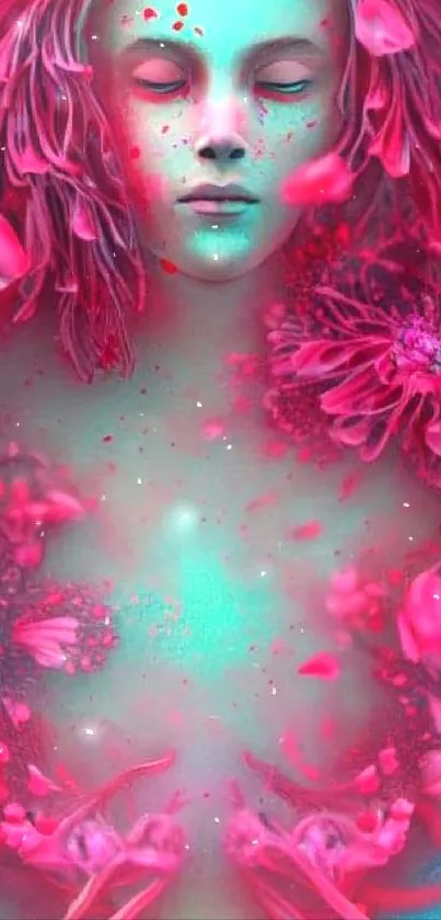 Surreal floral neon wallpaper with vibrant colors and ethereal design.