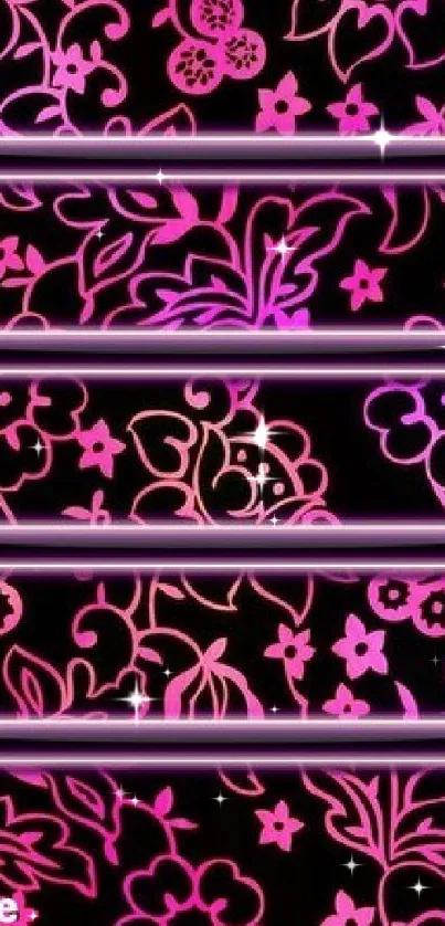 Neon pink floral pattern mobile wallpaper.