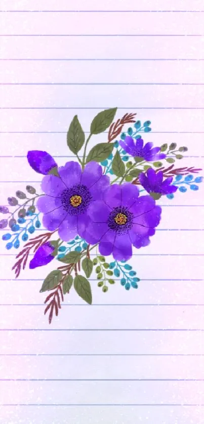 Purple floral design on lined paper background.