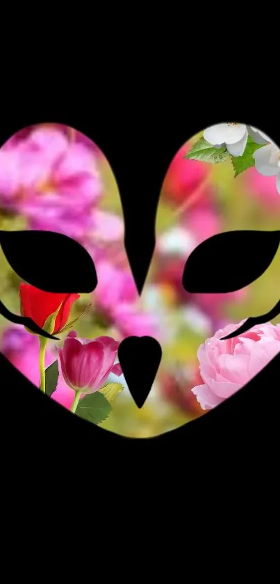 Owl silhouette with vibrant floral background on black wallpaper.