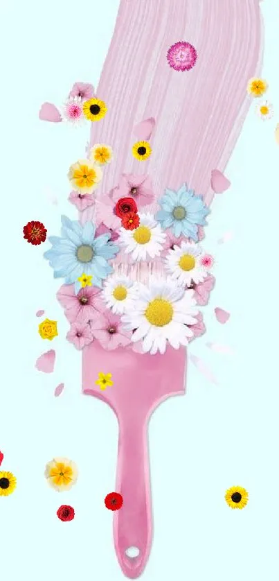 Pink paintbrush with flowers art wallpaper.