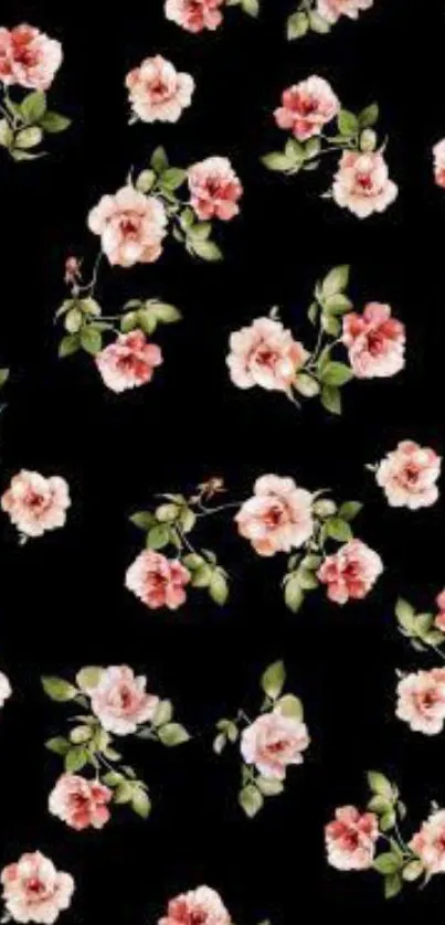 Floral pattern on a black background wallpaper.