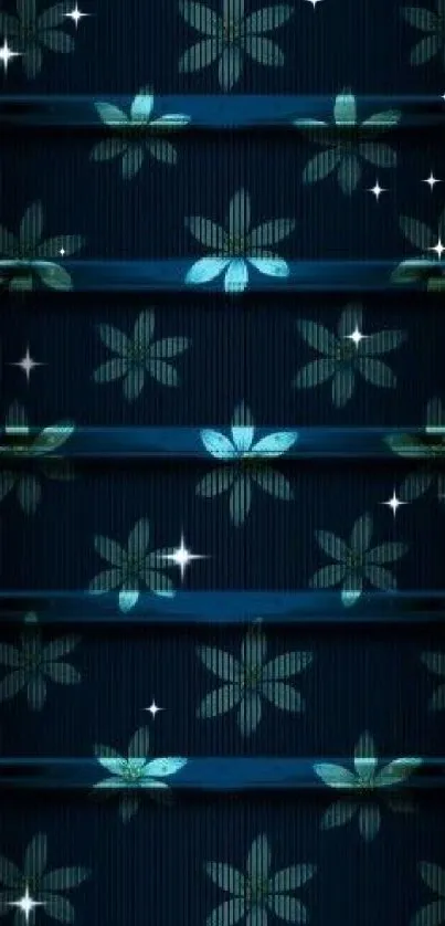 Dark cyan floral pattern wallpaper for mobile screen.