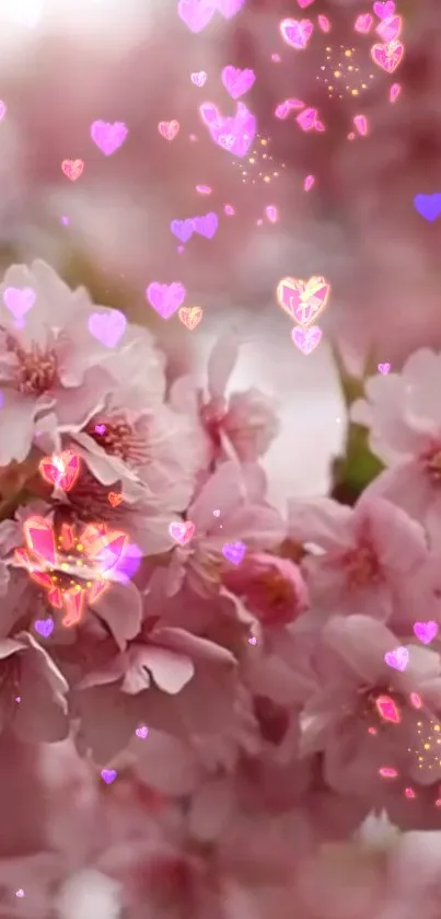 Cherry blossoms with glowing heart effects in pink hues.