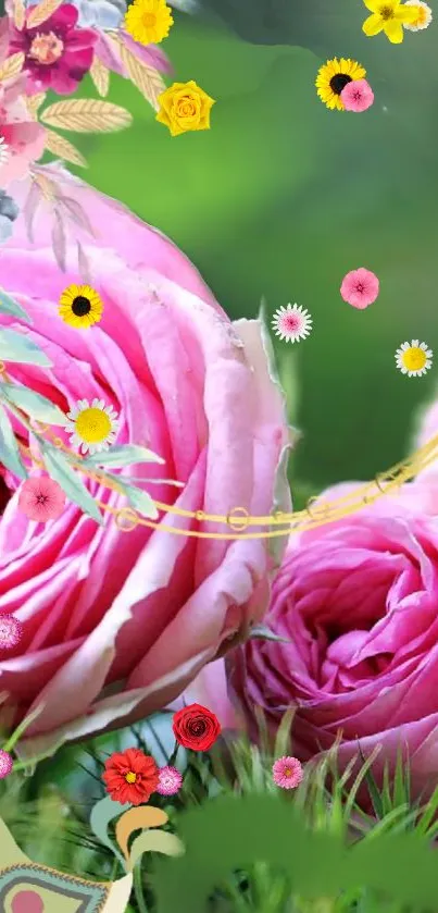 Floral pink roses with vibrant greenery.