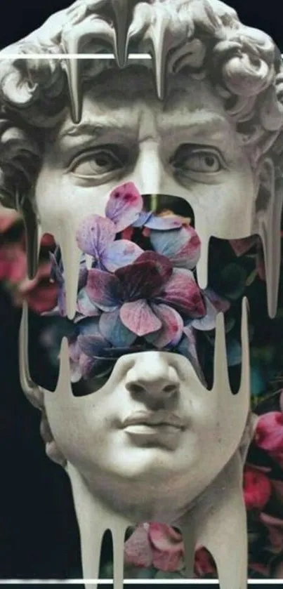 Floral and sculpture art themed mobile wallpaper.