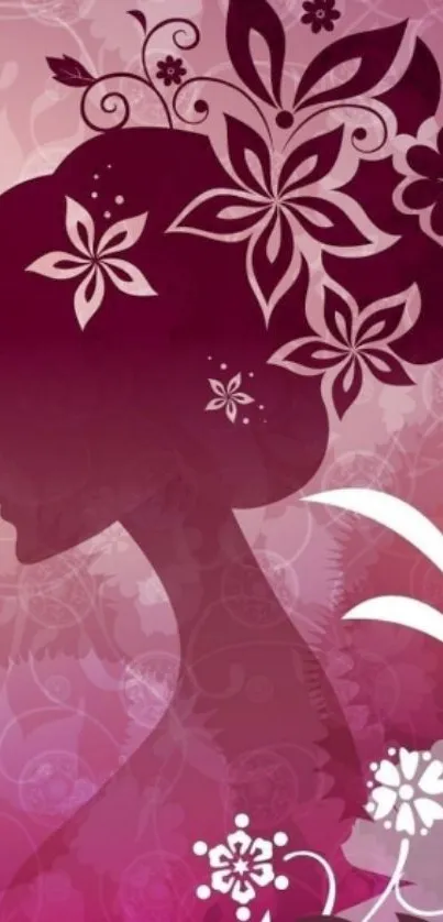 Elegant floral silhouette in magenta wallpaper.