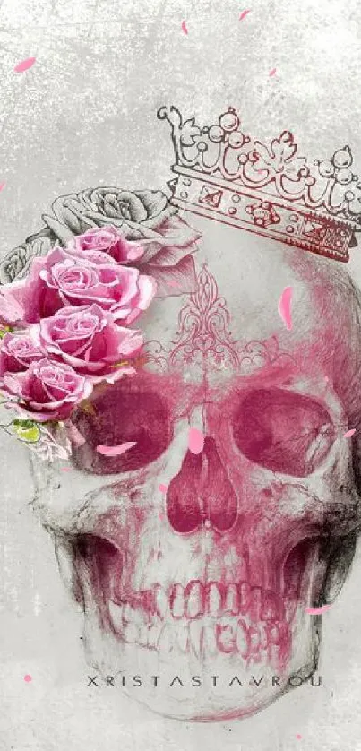 Floral skull with crown and roses mobile wallpaper.